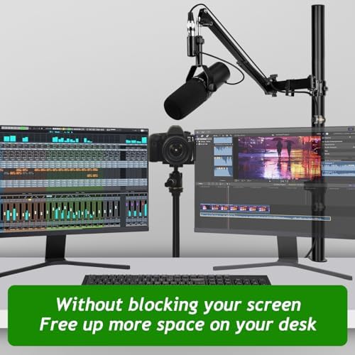 Mic Boom Arm, Adjustable Height Overhead Microphone Stand with Heightened Extension Riser for Shure SM7B Blue Yeti HyperX QuadCast S and other Mic