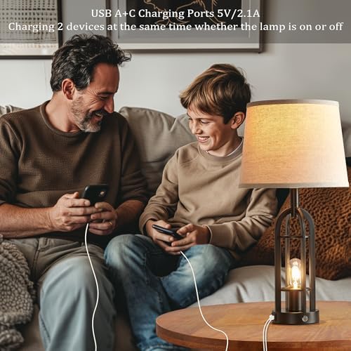 SRJJA 24" Farmhouse Touch Table Lamps for Living Room Set of 2 with USB A+C
