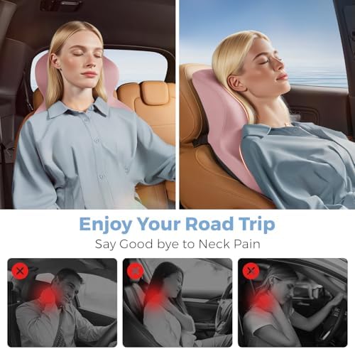 BEBAS Car Headrest Pillow, Ergonomic Neck Pillow with Memory Foam, Pink