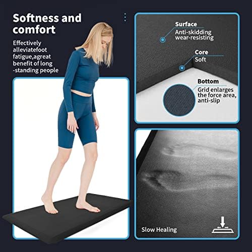 Art3d Anti Fatigue Mat - 1/2 Inch Cushioned Kitchen Mat - Comfort & Non Slip Cushion for Standing Desk, Office or Garage Floor (17.3"x28", Black)