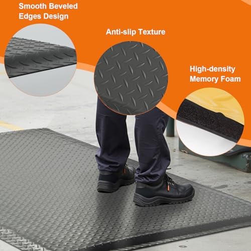 Nisorpa Anti Fatigue Mats Industrial 3' x 6' Ergonomic Standing Mat 15/16" Extra Thick Heavy Duty Commercial Diamond Plate Shop Floor Mat Support for Leg & Back Pain, Grey