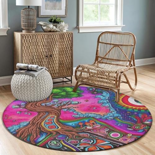 Highly Premium Quality Floor Mat, Office Chair Decor Mat, Room Sofa Yoga Soft Round Carpet Trippy Mushrooms Painting, 36inch