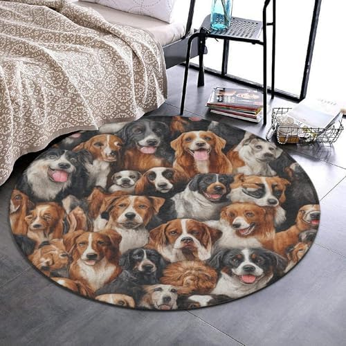 Room Sofa Yoga Soft Round Carpet, Home Decor Non Slip Kitchen Office Circle Rug, Machine Washable Modern Round Area Rug Husky Shepherd Dog Golden Hair Dog Puppy, 60inch