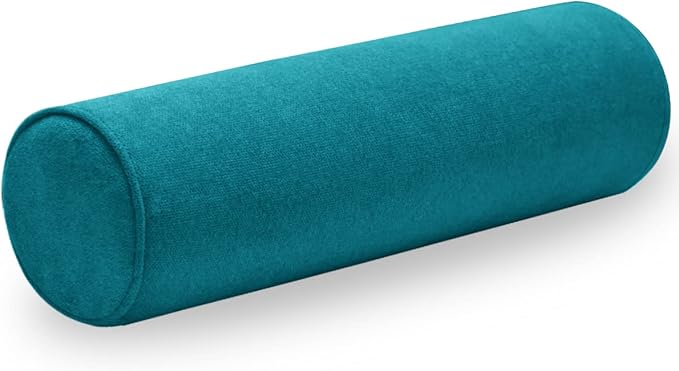 Cylinder Round Memory Foam Support Pillows Cervical Neck Roll Pillow with Pillowcase Soft, Comfortable and Breathable for Sleeping, Chair, Car, Sofa，Travel- Lake Blue24X6