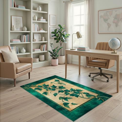 4'x6' Green Cat Cat-Inspired Vine Symmetry Ultra-Soft Area Rug
