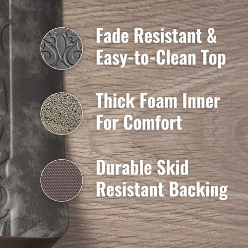 Chef Gear - Anti-Fatigue Wellness Kitchen Mat - Marni Design - Cushioned Comfort Chef Mat - Faux Leather - Cooking & Standing Relief -Skid-Resistant - Measures 17.5"x32" - Dark Grey