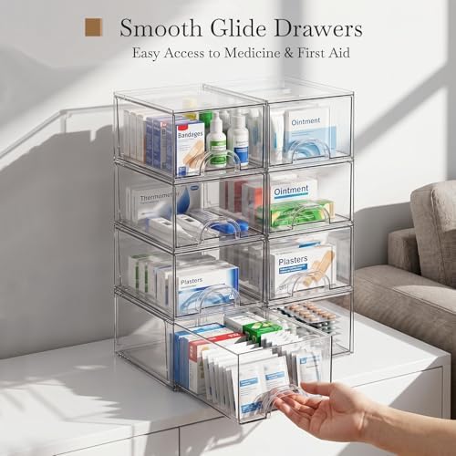 8 Pack Small Clear Stackable Acrylic Storage Boxes & Drawers