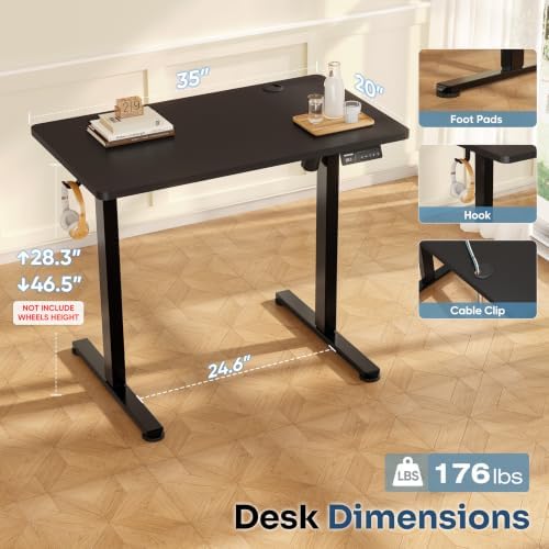Monomi 35"x20" Small Electric Standing Desk,Whole Piece Desktop,Black