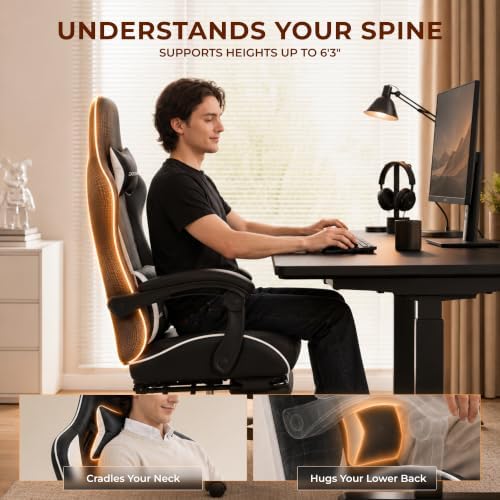 Dowinx Gaming Chair with Footrest, Ergonomic Office Chair, Black White