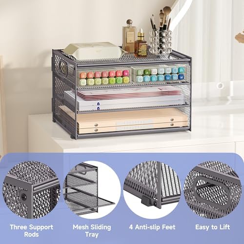 4 Tier Gray Paper Organizer for Desk,Trays for Classroom File Folder