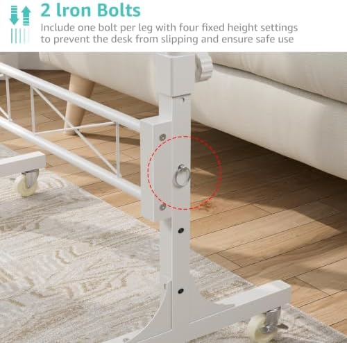 WINAZ Rolling Standing Desk with Wheels, 32" Adjustable Height Small Portable Teacher Desk for Classroom, Mobile Treadmill Walking Pad Table for Laptop, Compact White Home Office Workstation