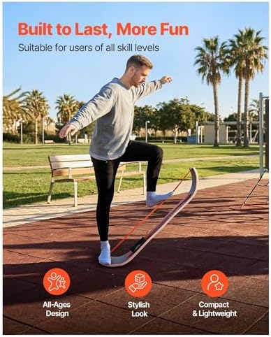 Balance Board for Adults, Wooden Wobble Board Trainer, Standing Desk Exercise Equipment, Yoga & Pilates, Compact Home Gym, Black & Orange