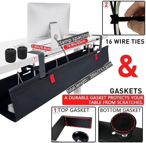 No Drill Under Desk Cable Management Tray, 28" Desk Cable Organizer