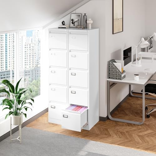 BYNSOE 5 Drawer File Cabinet with Lock Metal Vertical File Cabinet Office Home Vertical File Cabinet for A4 Legal/Letter Size Narrow File Cabinet Locked,Assembly Required