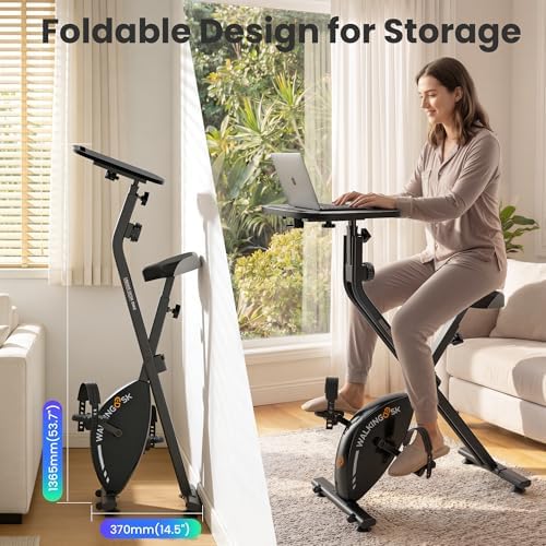 WALKINGDESK Exercise Bike Desk - Adjustable Pedal Desk with Foldable Design, Quiet 8-Level Magnetic Resistance, Laptop Tray, iPad Holder & Cup Holder for Home Office Workstation