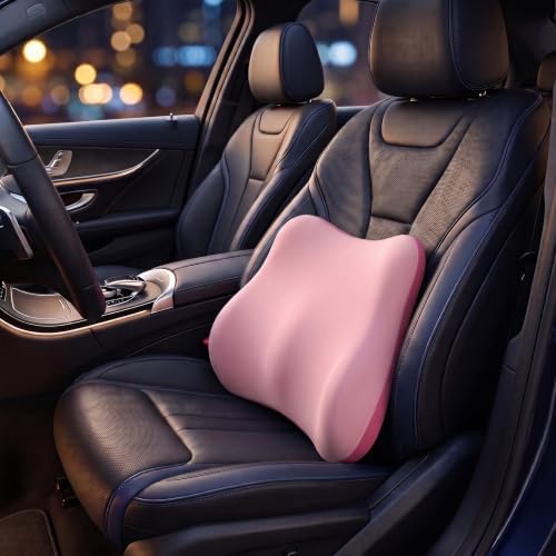 Lumbar Support Pillow, Ergonomic Memory Foam Back Cushion for Car Office Chair Gaming Chair, Washable Cool-Touch Cover for Lower Back Support (Pink)