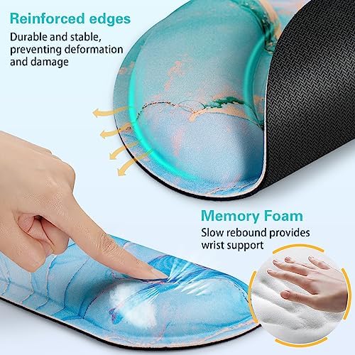 Mouse Pad Blue, 3-in-1 Mouse Pad with Wrist Rest for Keyboard and Mouse