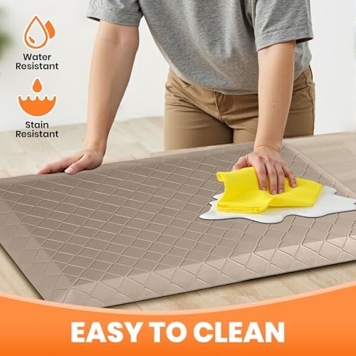 4/5 Inch Extra Thick Kitchen Mats for Floor,Non Slip Anti Fatigue Kitchen Rugs,Waterproof Stain Resistant Sink Mat,Cushioned Standing and Comfort Mats for Office (17"x24" Khaki)