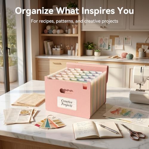 ThinkTex Accordion File Organizer, 26 Pockets File Folders, Soft Dusty Pink