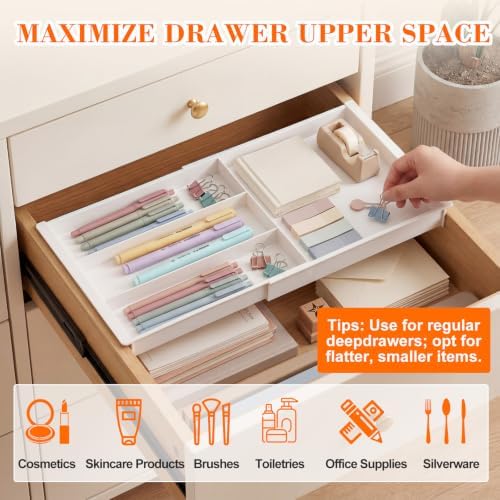 Briwooody 2 Pcs Hanging Sliding Drawer Tray with Adjustable Dividers