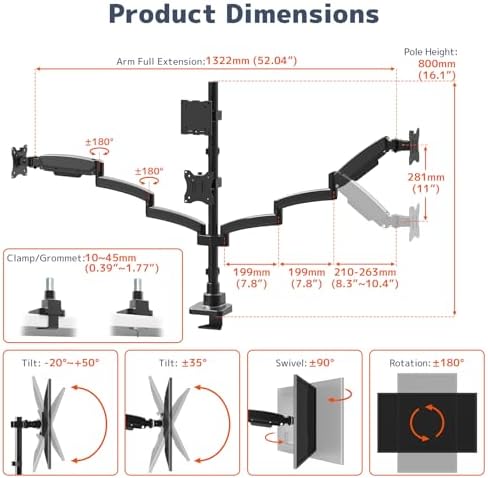 PUTORSEN Quad Monitor Mount for 49’’ Top and 27’’ Screens on Lower