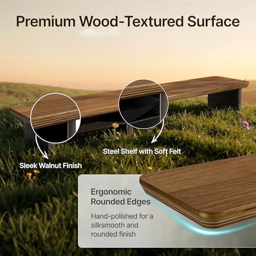 PEGZONE 46" Dual Monitor Riser, Metal Shelf Wooden Desk Organizer