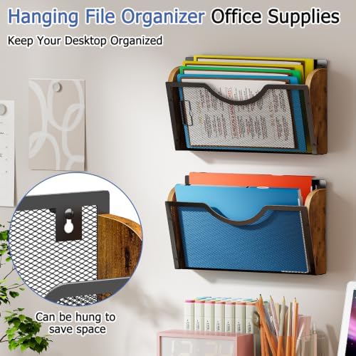 Sbanmao 3 Pack Wall File Organizer, Metal Mesh Hanging File Folder Holder for Letter/A4 Size Folders, Wall Mounted File Holder, Mail Organizer for Office Home Classroom Paper, Document Organization