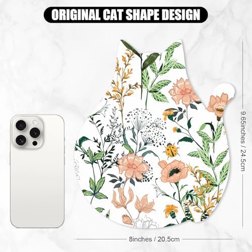Funny Mouse Pad Cute Cat Shape Office Desk Accessories Decor for Women 9.65 x 8 Inch Small Mousepad with Non-Slip Rubber Base Washable Waterproof, Beautiful Floral