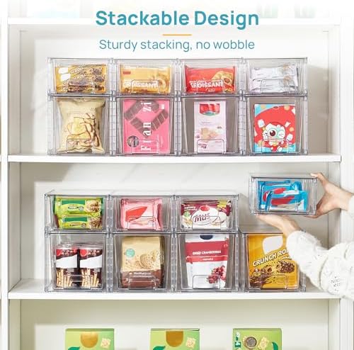Vtopmart Clear Stackable Storage Drawers, 4 Pack Kitchen Cabinet Set