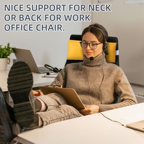 Headrest Pillow for Patio Chaise Lounge Chair, Outdoor Chaise Pillows with Adjustable Elastic Stripe Head Resting Pillows for Recliner Office Chair, Yellow 2 Pack