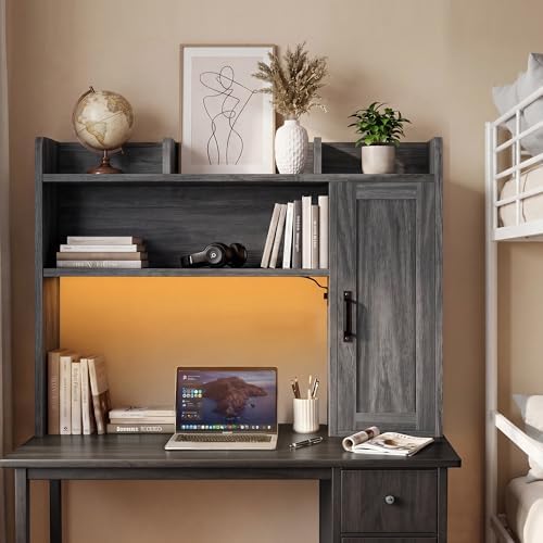 Dorm Desk Hutch, 37.4" Desktop Shelf with 6 Shelves & Power Outlet