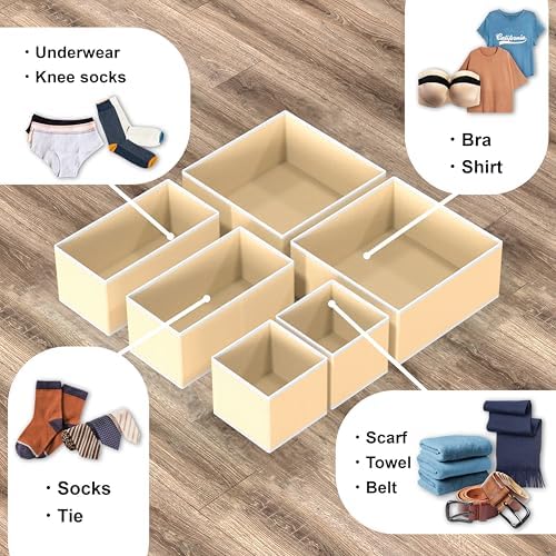 Simple Houseware Foldable Drawer Organizer Stocking Bin, Set of 12, Beige