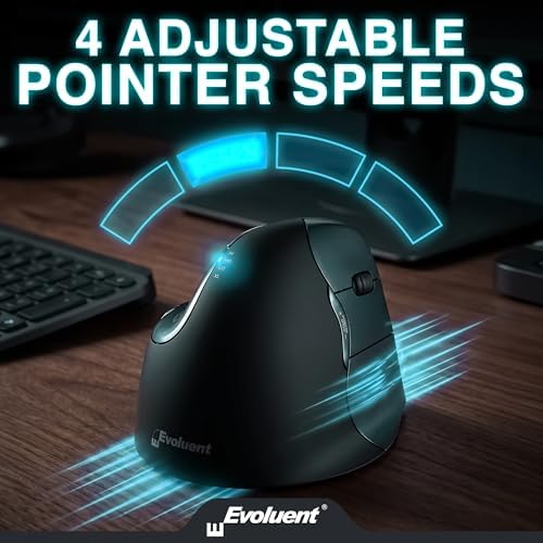 Evoluent – Inventor of the Vertical Mouse – VM4RW Ergonomic Vertical Mouse Right Hand Regular Size Wireless USB, Sculpted for Comfort, Reduces Wrist Strain, 4 Speeds, 6 Customizable Buttons in Windows