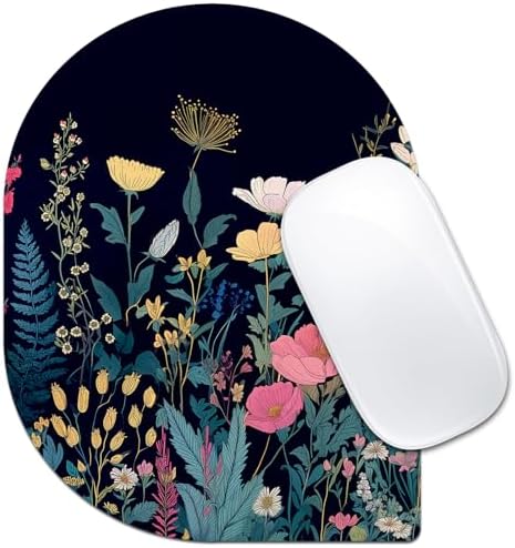 Contoured Oval Mouse Pad 6x8in Non-Slip for Laptop,Flowers