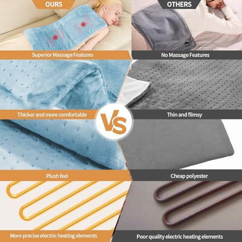 SAROO Massaging Weighted Heating Pad for Back Pain Relief,12"*24",Sky Blue