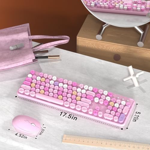 Colorful MPTOG Wireless Computer Keyboard and Mouse Combo (Pink-Colorful)