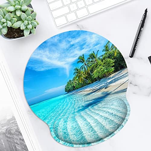 ITNRSIIET Ergonomic Mouse Pad with Wrist Support Wrist Rest Smooth Surface Non-Slip Rubber Base Comfortable Office Supplies Pain Relief, 9.8 x 9.1 inches, Blue Sea Blue Sky