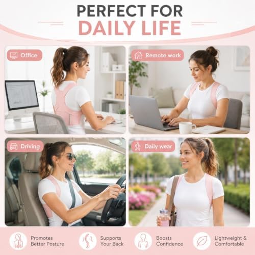 Back Brace Posture Corrector for Women, Invisible Under Clothes for Office and Daily Wear, Adjustable Upper Back Support for Slouching, Rounded Shoulders, Neck and Shoulder Comfort