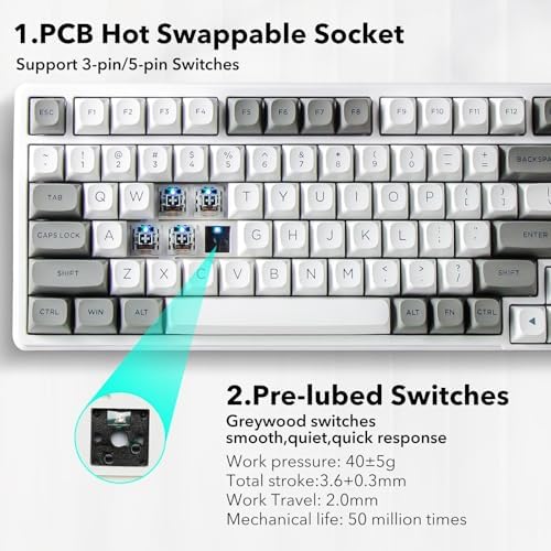 HUO JI Z-99 Wired Mechanical Keyboard, Creamy Sound, RGB Backlit,White Gray