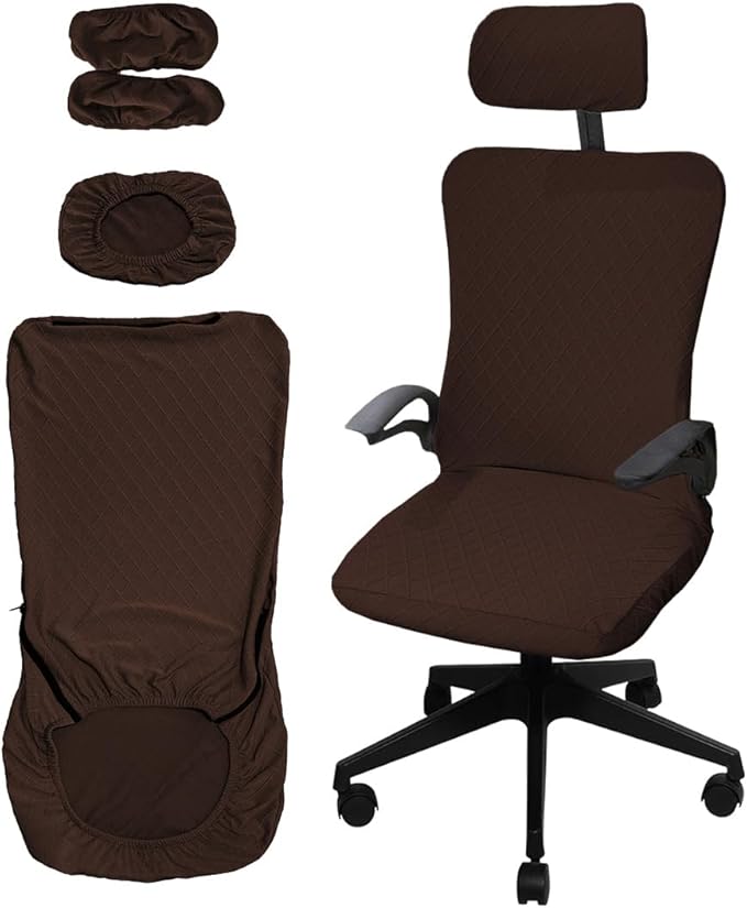Ergonomic Office Chair Covers Set with Headrest Cover Stretch Desk Computer Chair and Headrest Slipcovers Washable Protector Slipcovers for Swivel Computer Chair 4 Pieces Tan