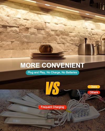 JUSJUBR Under Cabinet Lighting Plug in, 3 Pcs 12 Inch 3 Color Temperature Under Counter Lights for Kitchen, Dimmable Led Under Cabinet Lights with Memory Function for Closet, Desk