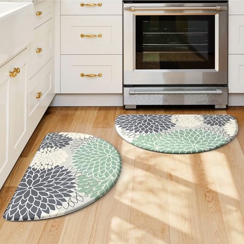 KIMODE Half Circle Kitchen Mats for Floor Cushioned Anti Fatigue 2PCS Semi