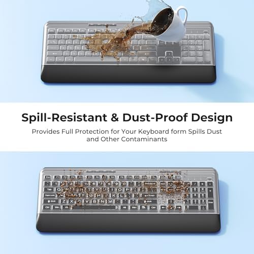KOPJIPPOM Silent Wireless Keyboard and Mouse Combo - Keyboard with Large Print Cover, 2.4GHz Full-Sized Ergonomic Keyboard with Wrist Rest and Mouse for Laptop, PC, Notebook, Desktop