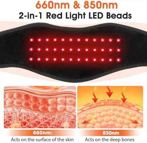 Neck Heating Pad, Cordless Neck Heating Pad for Pain Relief, Electric Heated Neck Wrap with 660nm & 850nm Red Light, 3000mAh Battery, 3 Levels Heat & Massage