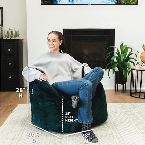 Big Joe Milano Bean Bag Chair for Kids, Teens, Adults, Ultra-Soft Emerald Plushie Polyester Blend, Lightweight Seat for Reading Nook and Gaming, 2.5 Foot Refillable