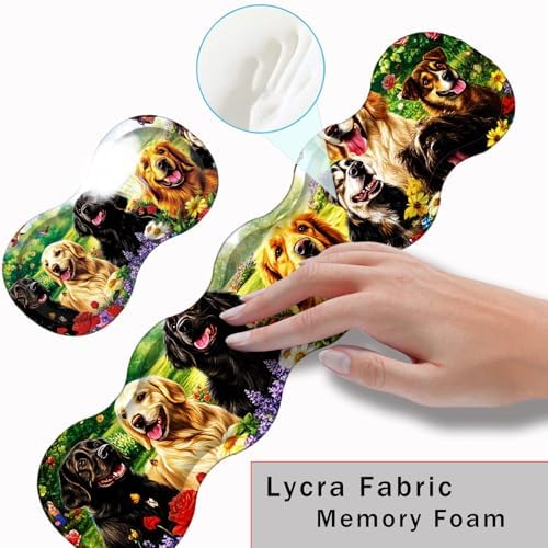 Keyboard Wrist Rest and Mouse Pad with Wrist Support Set Ergonomic Coaster,Memory Foam,Easy Typing Pain Relief,Large XL Desk Mat 31.5"x 11.8",Dog with Butterflies and Flowers