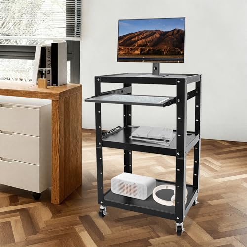 4 Tier Mobile AV Cart with with Pull-Out Keyboard Tray for Office