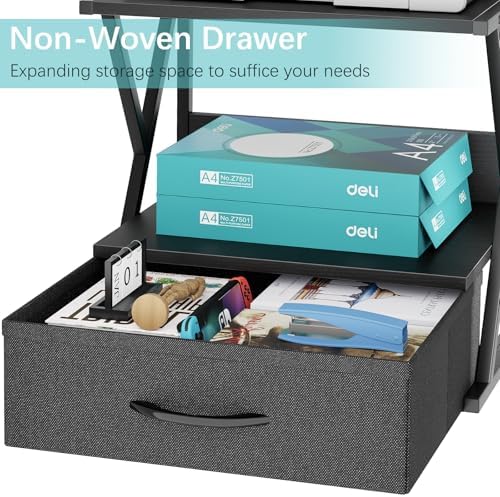 aboxoo Printer Stand for Desk with Storage Drawer, 2 Tier Desktop Or Under Desk Shelf, Multi-Purpose Desks Organizer for Home Office, fit Fax Machine/3D Printer/Scanner, Black