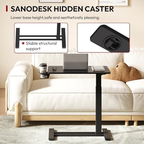 SANODESK 28''Mobile Standing Desk with Hidden Wheels,Pneumatic Laptop Desk