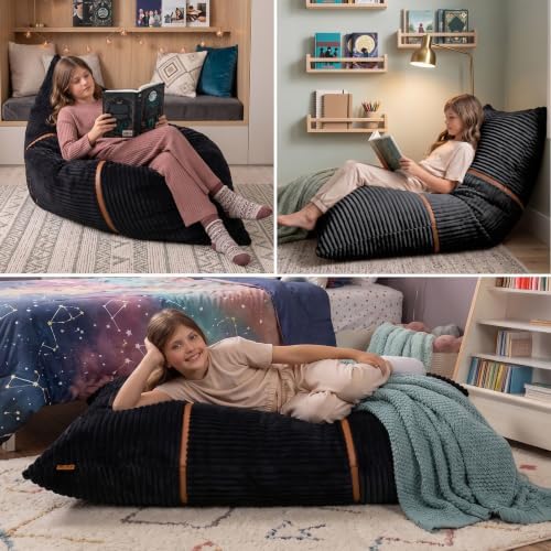 Big Joe Turnabout 3-in-1 Convertible Kids Bean Bag Chair, Black Licorice